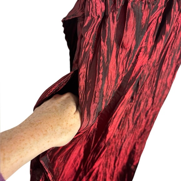 Izayla Wide Leg Short Sleeve Red Black Button Front Crinkle Tie Front Jumpsuit S - Picture 11 of 16